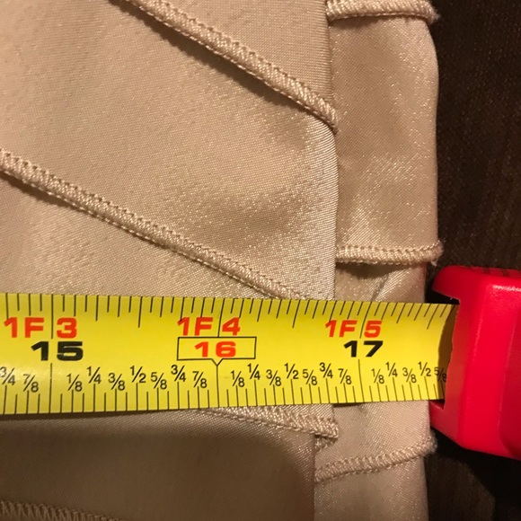 Cartise Tan Midi Vertical LaceTiered Layered Formal Dress Size 10 Zip In Back - Picture 10 of 13